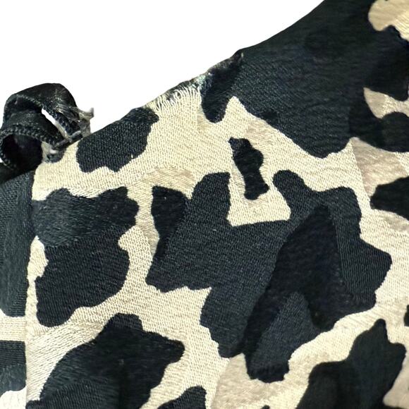 Vintage 80s Pink Black Leopard Ruched Peplum Sleeveless Silk Mini Dress size 4 - Picture 10 of 13